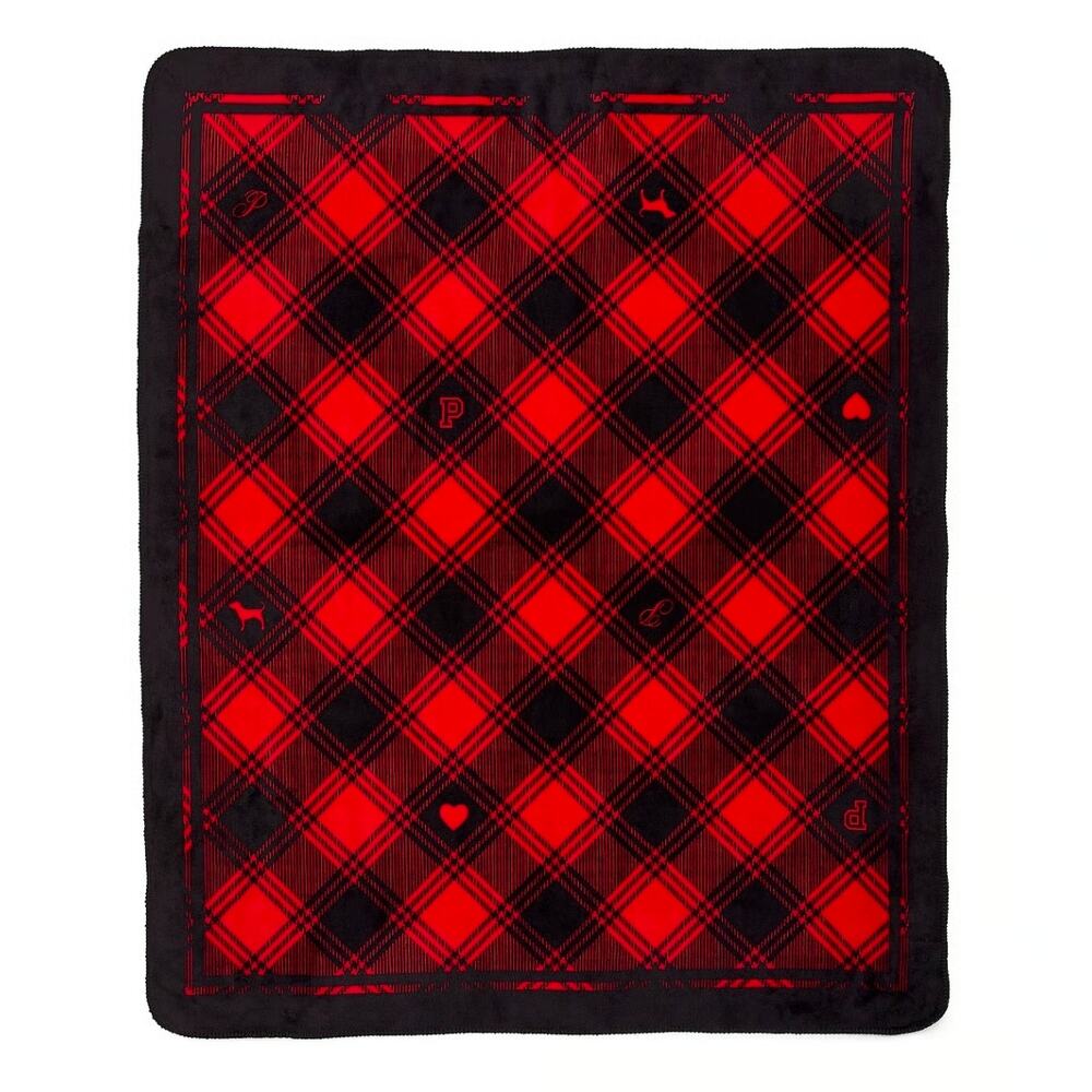 Victoria's Secret PINK Red and Black Cozy Plush Fleece Sherpa Throw Blanket